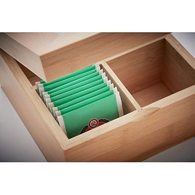 Silk Route Bamboo Tea Box Storage Organizer With 4 Compartment Transparent Lid And Tabletop Kitchen Spice Box - Image 4