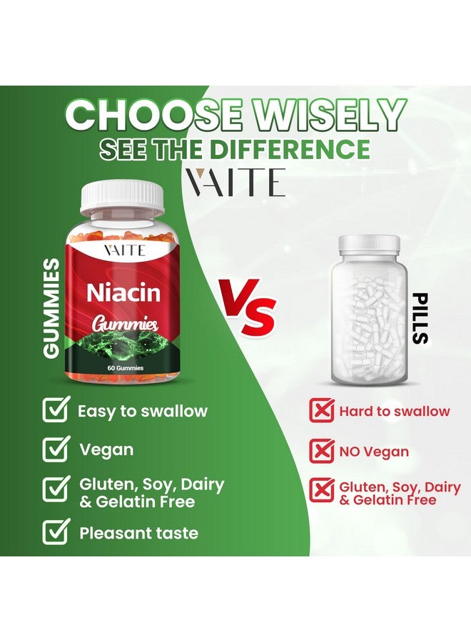 VAITE مكمل نياسين (فيتامين ب3) 1000 ملغ - دعم مضاد للأكسدة والطاقة، حمض نيكوتينيك لتحويل المغذيات وترطيب البشرة، خالي من السكر، 60 حبة جيلاتينية نباتية، غير معدلة وراثيًا، قابلة للمضغ يوميًا - Image 5