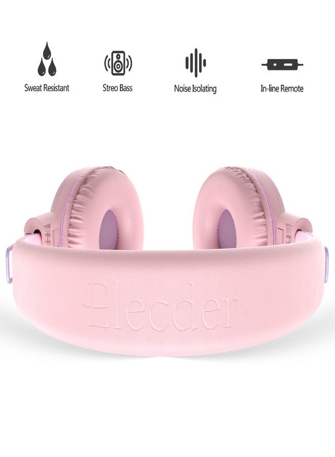 ELECDER i37 Kids Headphones for School Children Girls Boys Teens Foldable Adjustable On Ear Wired Headphones with 3.5mm Jack for Smartphones Chromebook Laptop Computer PC Tablets Travel Peach/Purple - Image 3