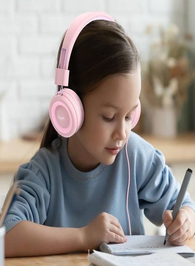 ELECDER i37 Kids Headphones for School Children Girls Boys Teens Foldable Adjustable On Ear Wired Headphones with 3.5mm Jack for Smartphones Chromebook Laptop Computer PC Tablets Travel Peach/Purple - Image 2