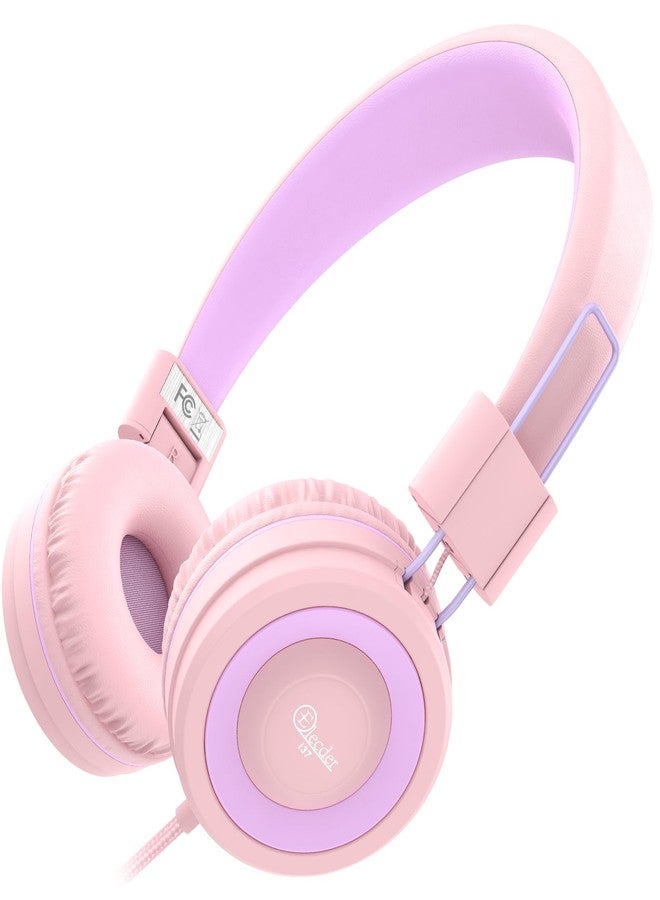 ELECDER i37 Kids Headphones for School Children Girls Boys Teens Foldable Adjustable On Ear Wired Headphones with 3.5mm Jack for Smartphones Chromebook Laptop Computer PC Tablets Travel Peach/Purple - Image 1