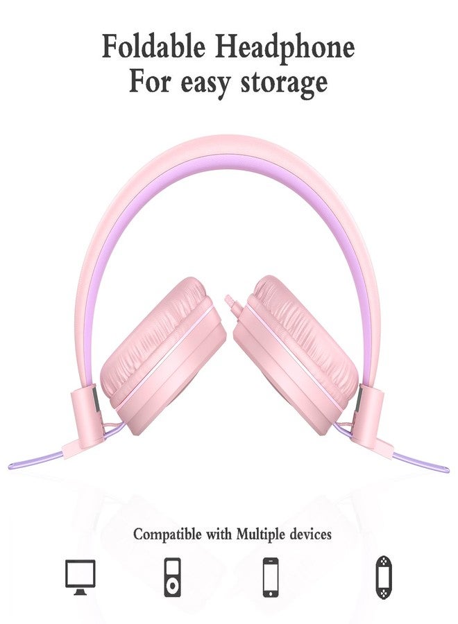ELECDER i37 Kids Headphones for School Children Girls Boys Teens Foldable Adjustable On Ear Wired Headphones with 3.5mm Jack for Smartphones Chromebook Laptop Computer PC Tablets Travel Peach/Purple - Image 4