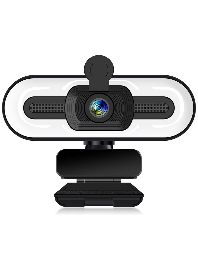 4K Webcam | Built-in Microphone, Ring Light, & Auto-Focus | Privacy Cover & Tripod Included | Plug & Play USB for PC/Laptop/Desktop Video Calls - Image 1