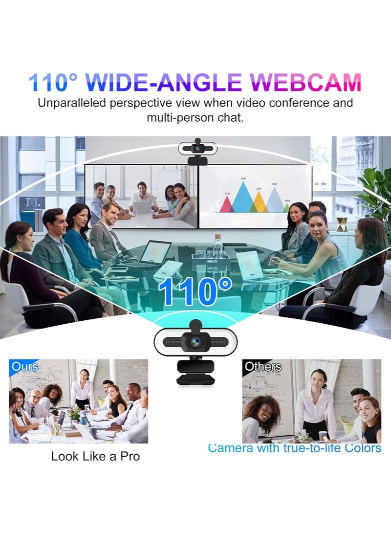 4K Webcam | Built-in Microphone, Ring Light, & Auto-Focus | Privacy Cover & Tripod Included | Plug & Play USB for PC/Laptop/Desktop Video Calls - Image 3