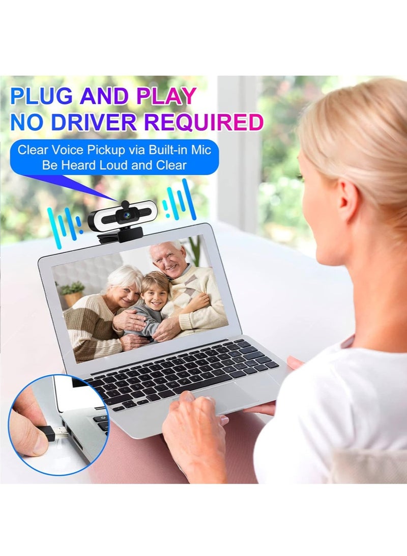 4K Webcam | Built-in Microphone, Ring Light, & Auto-Focus | Privacy Cover & Tripod Included | Plug & Play USB for PC/Laptop/Desktop Video Calls - Image 4