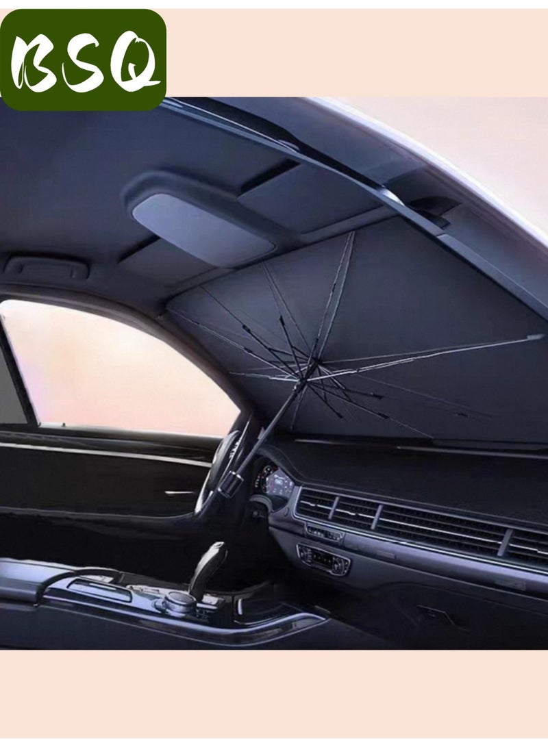 BSQ Foldable Car Windshield Sunshade |Retractable Umbrella Design with Titanium Silver Alloy & Nano Coating| UV Protection, Heat Insulation|and Universal Fit for Most Cars & SUVs|Titanium Silver (Large) - Image 3