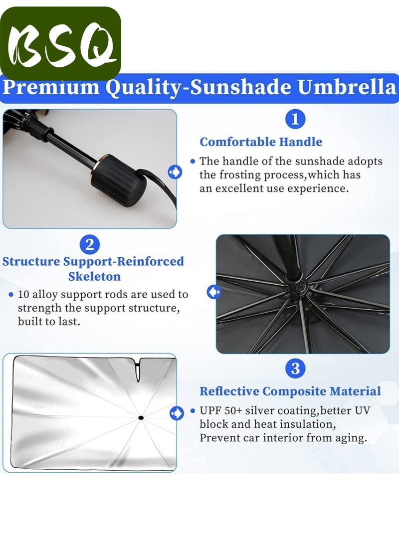 BSQ Foldable Car Windshield Sunshade |Retractable Umbrella Design with Titanium Silver Alloy & Nano Coating| UV Protection, Heat Insulation|and Universal Fit for Most Cars & SUVs|Titanium Silver (Large) - Image 5