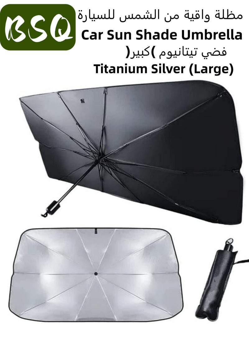 BSQ Foldable Car Windshield Sunshade |Retractable Umbrella Design with Titanium Silver Alloy & Nano Coating| UV Protection, Heat Insulation|and Universal Fit for Most Cars & SUVs|Titanium Silver (Large) - Image 2