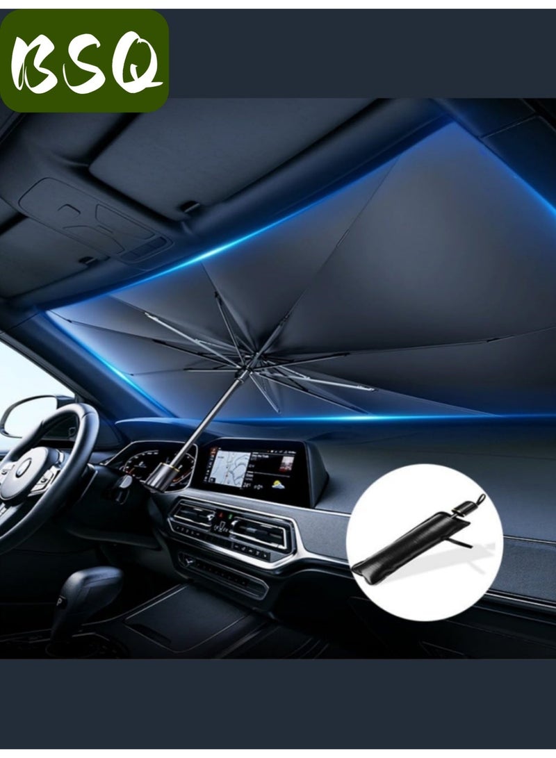 BSQ Foldable Car Windshield Sunshade |Retractable Umbrella Design with Titanium Silver Alloy & Nano Coating| UV Protection, Heat Insulation|and Universal Fit for Most Cars & SUVs|Titanium Silver (Large) - Image 1