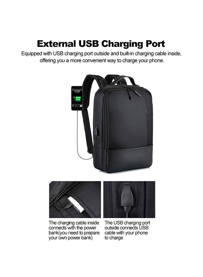 Multi-Functional Laptop Backpack with External USB Charging Port, Black - Image 2