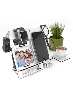 Home Canvas Home Canvas Charging Station Storage Organizer for Multiple Devices Including Phone, Smart Watch, Laptop, Tablet Perfect as an Electronic Organizer for Men and Women White  - Image 1