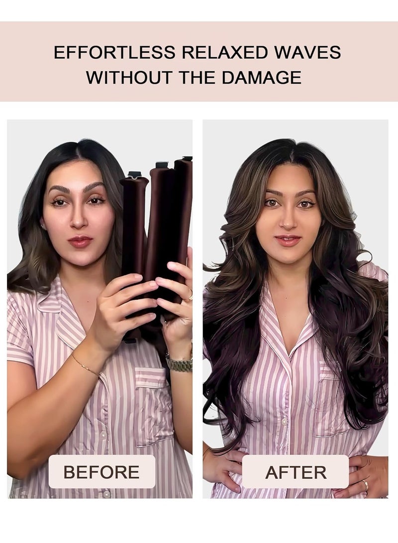 Heatless Hair Curlers for Long Hair Overnight Wavy Hair Curlers Blowout Rods Heatless Curls Curling Headband No Heat Hair Rollers for Long Hair Volume Blow Out Women Hair Waver Tool Khaki - Image 4
