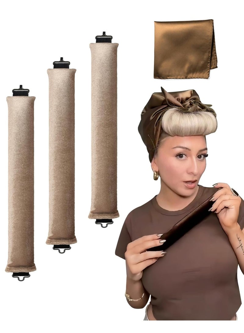 Heatless Hair Curlers for Long Hair Overnight Wavy Hair Curlers Blowout Rods Heatless Curls Curling Headband No Heat Hair Rollers for Long Hair Volume Blow Out Women Hair Waver Tool Khaki - Image 1