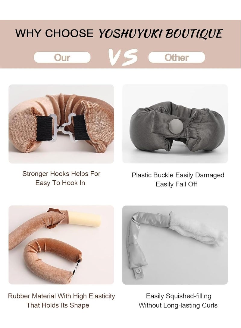 Heatless Hair Curlers for Long Hair Overnight Wavy Hair Curlers Blowout Rods Heatless Curls Curling Headband No Heat Hair Rollers for Long Hair Volume Blow Out Women Hair Waver Tool Khaki - Image 5