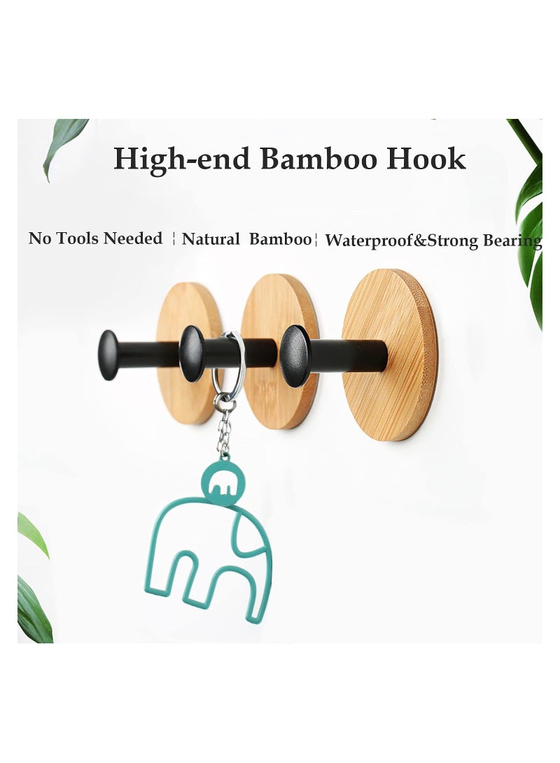 SOLARAE Towel Wooden Wall Hooks, Modern Coat Hooks Heavy Duty Adhesive Hooks for Hanging Hats Towels Robe Clothes Keys Bags, 4 Pcs - Black - Image 5