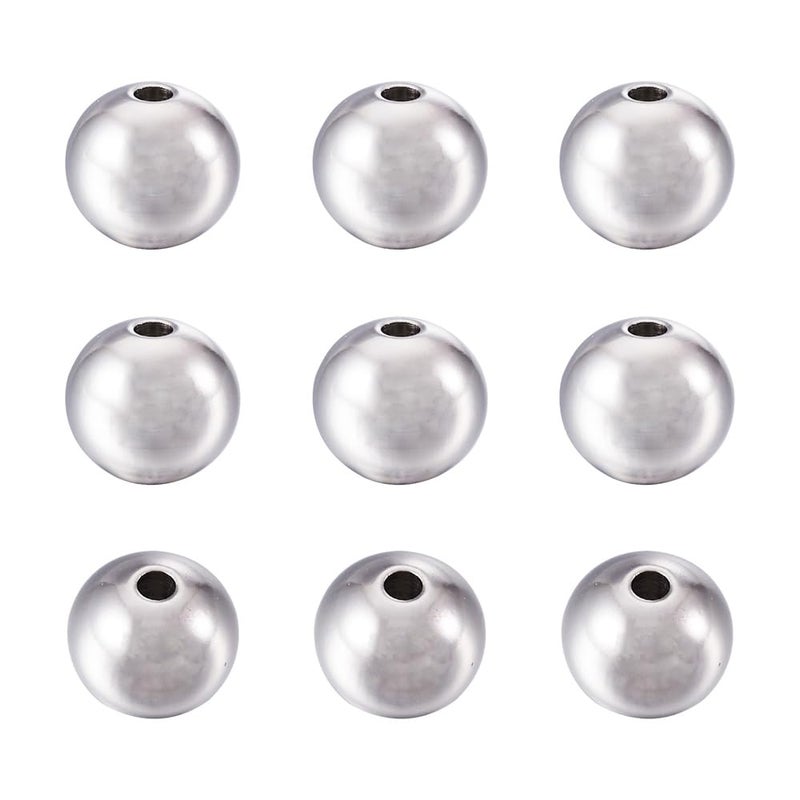 100pcs 304 Stainless Steel Round Beads Metal Smooth Solid Seamless Spacer Ball Beads 8mm for DIY Bracelet Necklace Jewelry Crafts Making Hole 15mm