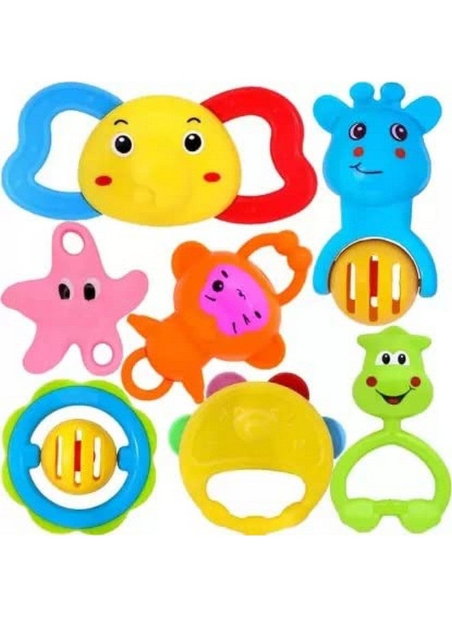 Cable World Infant Colourful Plastic Non Toxic Set Of 7 Attractive Rattles And Teathers For New Borns, Baby,Kid (Multi Color) - Image 1