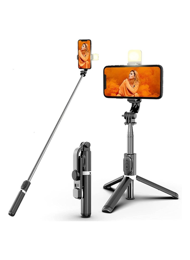 Portable Selfie Stick Tripod with Light - 41 Inch Extendable Tripod with Detachable Bluetooth Remote, Compatible with iPhone 13 Pro/12/11 Pro/Max/XS/XR/X - Image 1