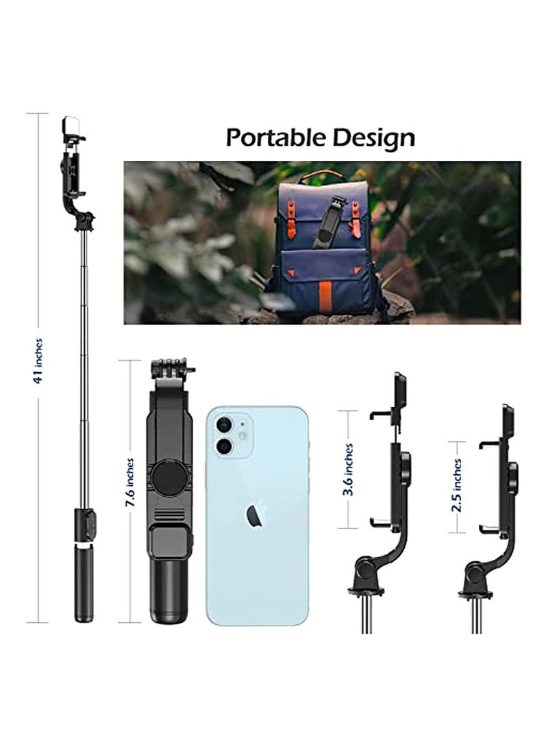 Portable Selfie Stick Tripod with Light - 41 Inch Extendable Tripod with Detachable Bluetooth Remote, Compatible with iPhone 13 Pro/12/11 Pro/Max/XS/XR/X - Image 5