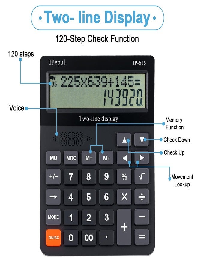 iPepul Desk Calculator, Basic Desktop Calculators Big Buttons and 2 Line Display, 4 Function Simple Calculator, Large Talking Calculator Office Supplies for Office Business School Students - Image 2