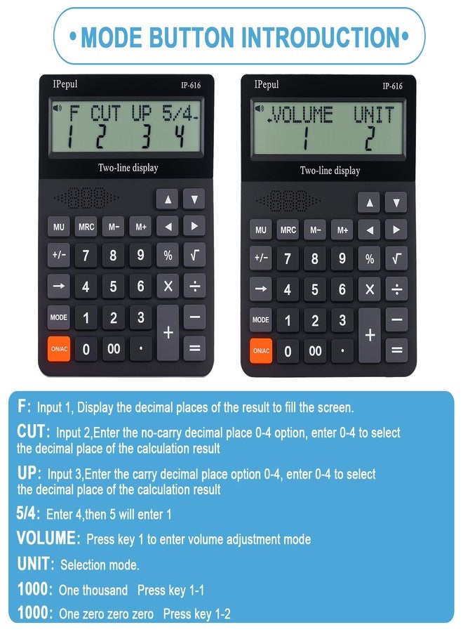 iPepul Desk Calculator, Basic Desktop Calculators Big Buttons and 2 Line Display, 4 Function Simple Calculator, Large Talking Calculator Office Supplies for Office Business School Students - Image 5