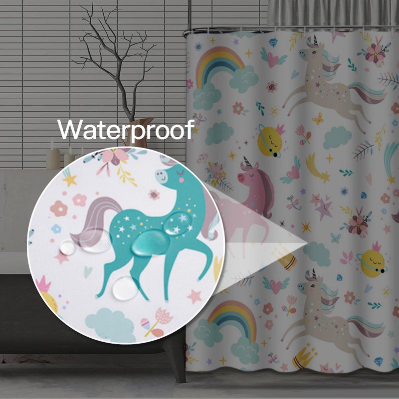 Emvency Shower Curtain Kids Rainbow Blue Pattern Unicorns Pink Baby Girl Animal Beautiful Waterproof Polyester Fabric 72 x 72 Inches Set with Hooks - Image 3