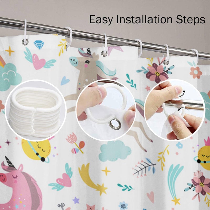 Emvency Shower Curtain Kids Rainbow Blue Pattern Unicorns Pink Baby Girl Animal Beautiful Waterproof Polyester Fabric 72 x 72 Inches Set with Hooks - Image 4