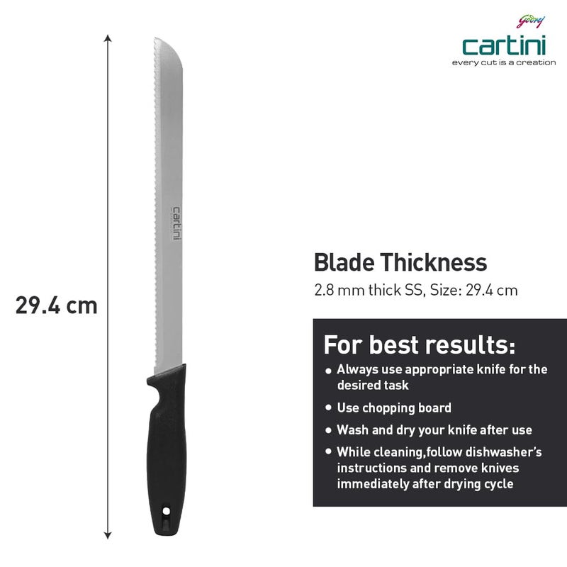 cartini سكين خبز كلاسيكية من جودريج ستانلس ستيل، سوداء - Image 3