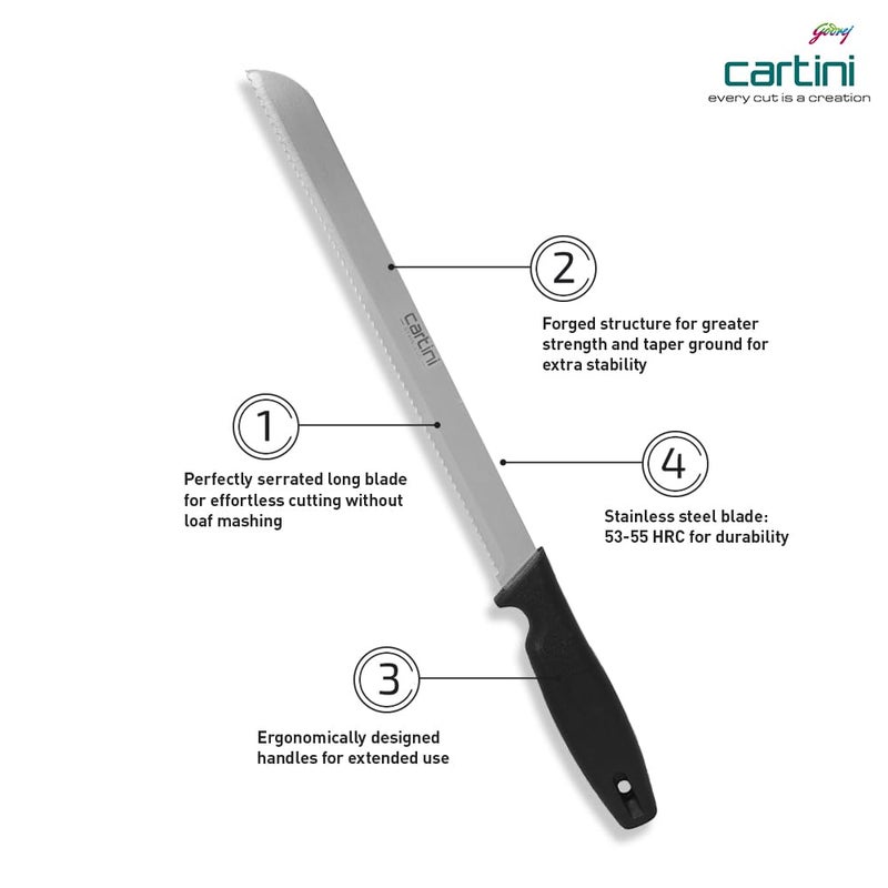 cartini سكين خبز كلاسيكية من جودريج ستانلس ستيل، سوداء - Image 2