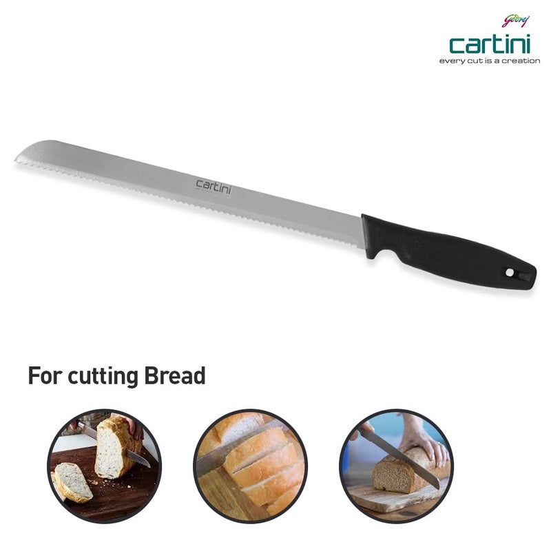 cartini سكين خبز كلاسيكية من جودريج ستانلس ستيل، سوداء - Image 4