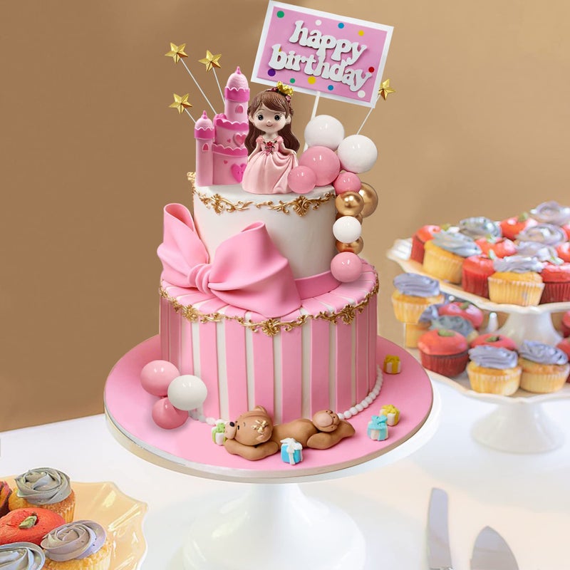 KEEPARTY 26PCS Princess Cake Topper Castle Cake Topper Girl Princess Cake Topper Happy Birthday Cake Decoration for Girl Birthday Princess Party Supplies - Image 3
