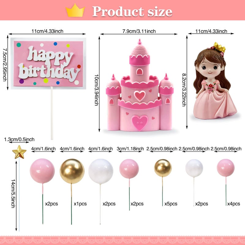 KEEPARTY 26PCS Princess Cake Topper Castle Cake Topper Girl Princess Cake Topper Happy Birthday Cake Decoration for Girl Birthday Princess Party Supplies - Image 2