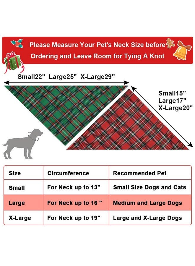 Vivifying Dog Christmas Bandana, 2 Pack Classic Plaid Triangle Dog Scarf for Small Dogs and Medium Dogs, Holiday Dog Christmas Costume for Festive Photo Prop, Party Decor (Large, Green&Red) - Image 2