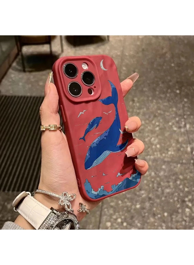 NIBEMINENT Wrinkle Whale Protective TPU Case Cover For iPhone 16 Plus, Wine Red