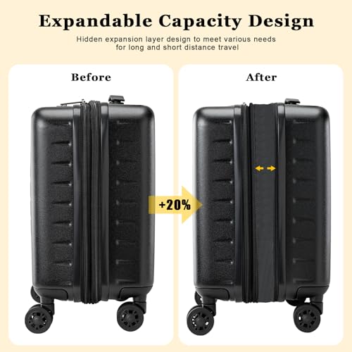 CENSIEN 16 Inch Carry On Luggage Airline Approved, Expandable Lightweight ABS+PC Hard Shell Suitcases with 360° Spinner Wheels, TSA Lock, YKK Zippers (Black) - Image 2