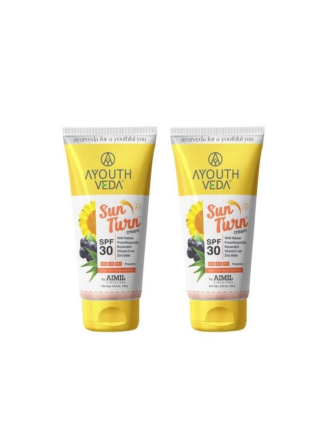 AYOUTHVEDA Sun Turn Face Cream With Spf 30 Sun Protection For All Skin Types Lightweight Antiaging With Aloe Vera Moisturizes & Softens Skin Quickabsorbing & Ultrahydrating (Pack Of 2 100G)  - Image 2