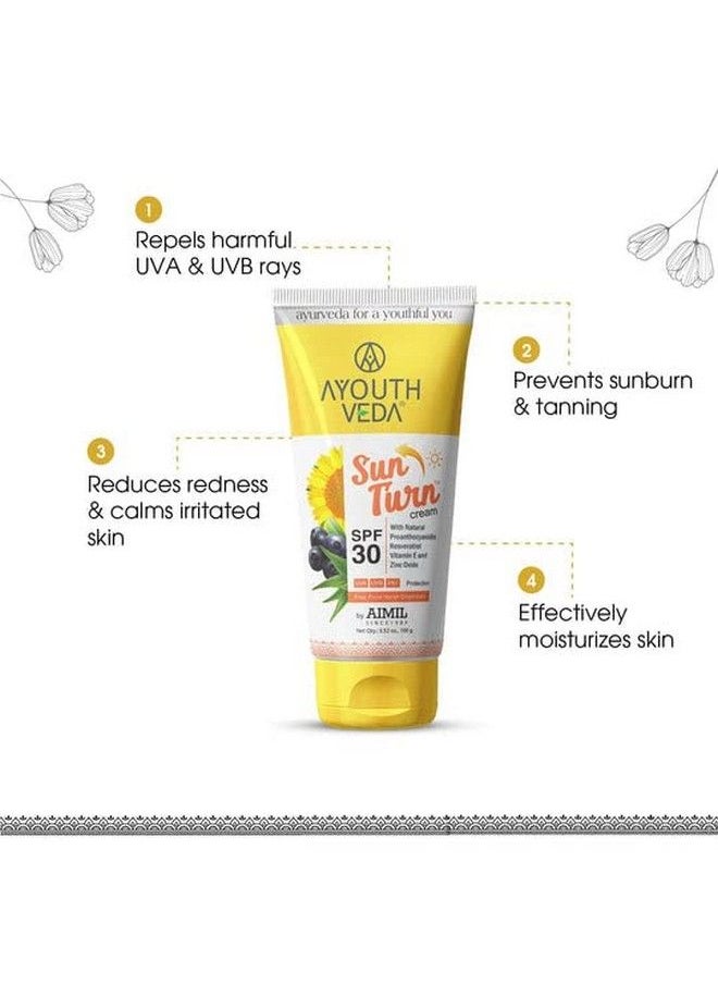 AYOUTHVEDA Sun Turn Face Cream With Spf 30 Sun Protection For All Skin Types Lightweight Antiaging With Aloe Vera Moisturizes & Softens Skin Quickabsorbing & Ultrahydrating (Pack Of 2 100G)  - Image 4