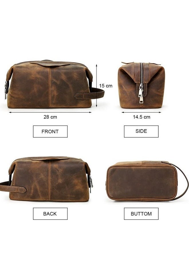 CONTACTS Contacts Unisex Genuine Leather Travel Toiletry Bags|Cosmetic Cases|Makeup Pouch|Vintage Travel Wash Storage Large Capacity Cosmetic Bag(Hunter Brown, W-14.5 CM, Free Size  - Image 4