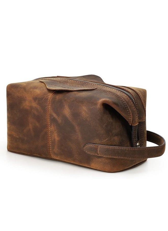 CONTACTS Contacts Unisex Genuine Leather Travel Toiletry Bags|Cosmetic Cases|Makeup Pouch|Vintage Travel Wash Storage Large Capacity Cosmetic Bag(Hunter Brown, W-14.5 CM, Free Size  - Image 1