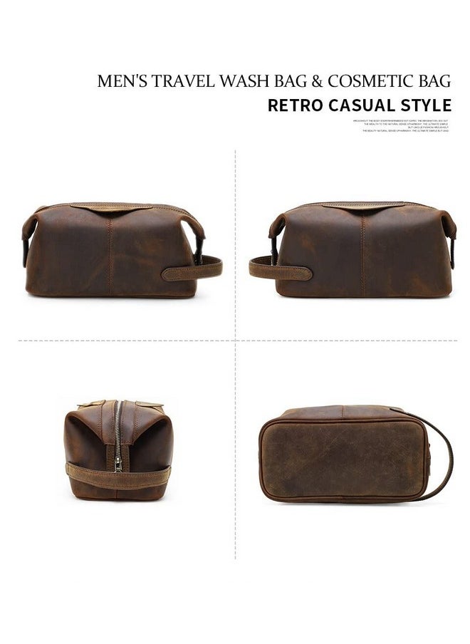 CONTACTS Contacts Unisex Genuine Leather Travel Toiletry Bags|Cosmetic Cases|Makeup Pouch|Vintage Travel Wash Storage Large Capacity Cosmetic Bag(Hunter Brown, W-14.5 CM, Free Size  - Image 3