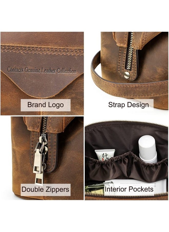 CONTACTS Contacts Unisex Genuine Leather Travel Toiletry Bags|Cosmetic Cases|Makeup Pouch|Vintage Travel Wash Storage Large Capacity Cosmetic Bag(Hunter Brown, W-14.5 CM, Free Size  - Image 5