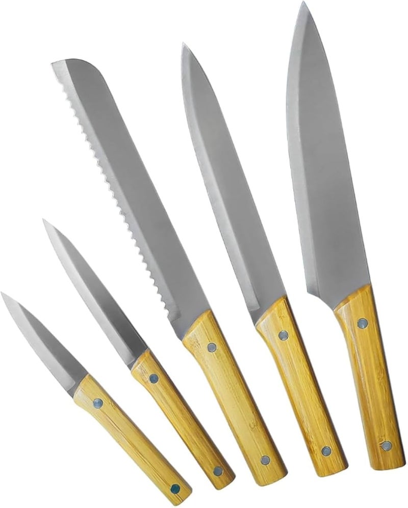 hef Knife Set Kitchen Knives Set Stainless Steel Blades 5 Piece Knife Block Professional Cooking Knives Ergonomic Handles Sharp Cutlery for Home and Restaurant