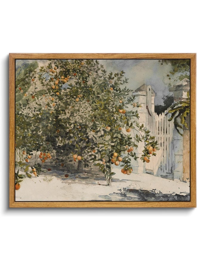 Home Trove Viyyiea Framed Vintage Wall Art Room Decor, Orange Trees And Gate Wall Painting Canvas Wall Art, Rustic Farmhouse Wall Decor For Bedroom Living Room Bathroom Pictures 9"X11" - Image 1