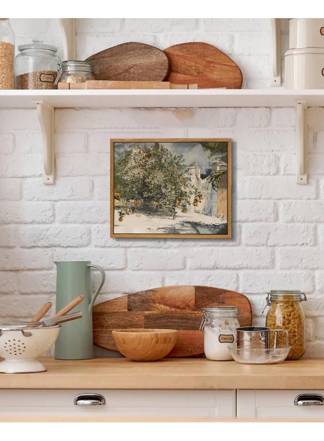 Home Trove Viyyiea Framed Vintage Wall Art Room Decor, Orange Trees And Gate Wall Painting Canvas Wall Art, Rustic Farmhouse Wall Decor For Bedroom Living Room Bathroom Pictures 9"X11" - Image 2