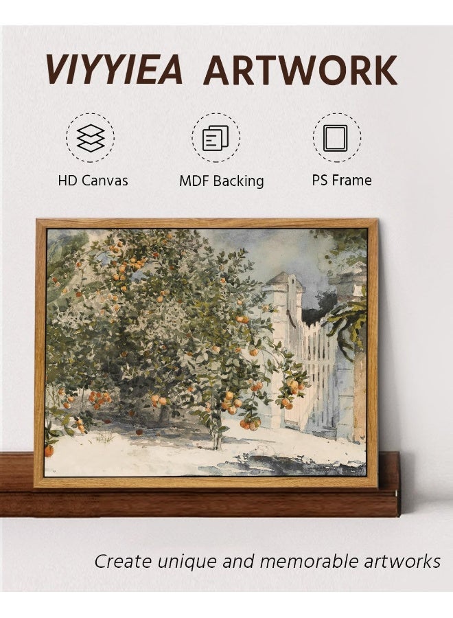 Home Trove Viyyiea Framed Vintage Wall Art Room Decor, Orange Trees And Gate Wall Painting Canvas Wall Art, Rustic Farmhouse Wall Decor For Bedroom Living Room Bathroom Pictures 9"X11" - Image 4