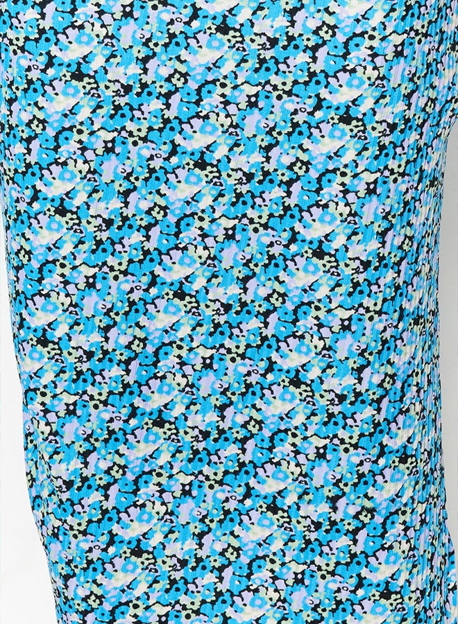 trendyol Blue Printed, Fitted One-Shoulder Asymmetrical Degaje Detailed Knitted Flexible Pencil Dress - Image 4