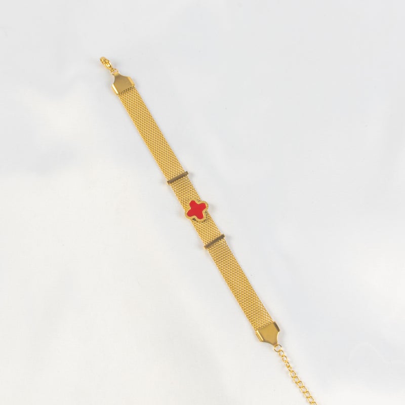 أنسيال أستانليس ستيل ذهبي شكل زهرة البرسيم حمراء - Image 1