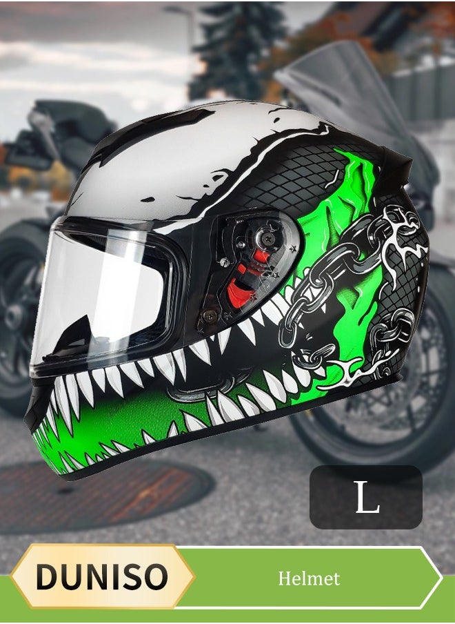 DUNISO Full face motorcycle helmet, lightweight crash resistant motorcycle helmet, all season cool racing helmet, transparent lenses, breathable lining, suitable for both men and women (L)  - Image 1