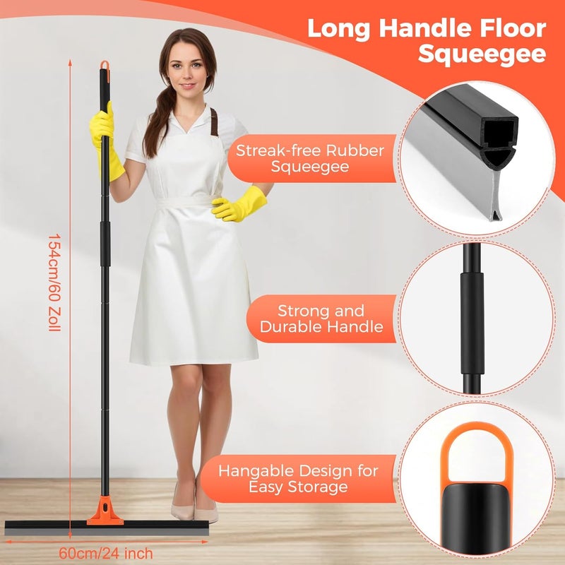 wlich Heavy Duty Floor Squeegee Large Floor Squeegee 60cm with Broom and Long Handle 150cm Broom Floor Scraper Rubber Floor Scraper for Garage, Tile, Patio, Bathroom, Outdoor, Window - Image 2