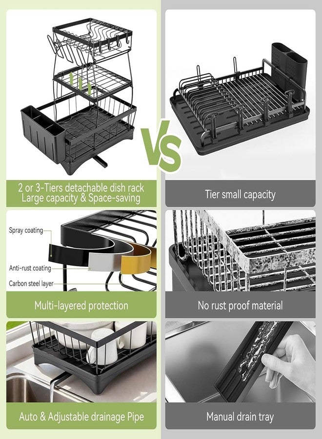 Earwig Dish Drying Rack,3 Tier Adjustable Length Full Stainless Steel Large Storage Kitchen Dish Rack,for Kitchen Counter Expandable Multifunctional Organizers. - Image 5